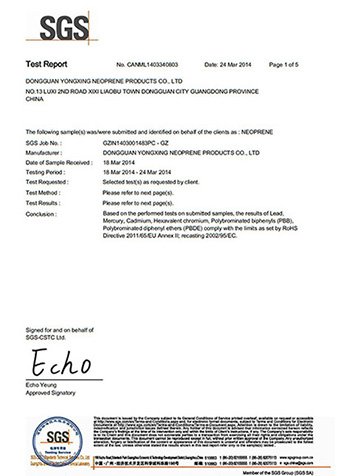 潜水料 / 潜水布 SGS RoHS 测试报告 潜水料 / 潜水布 SGS RoHS 测试报告